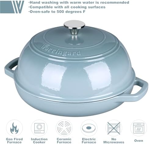 VORRINGARD Enameled Cast Iron Dutch Oven Pot with Lid, Bread Oven for Sourdough Bread Baking, Dutch Ovens with Bread Proofing Basket& Baking Supplies Set, 6 Quart, Sea salt