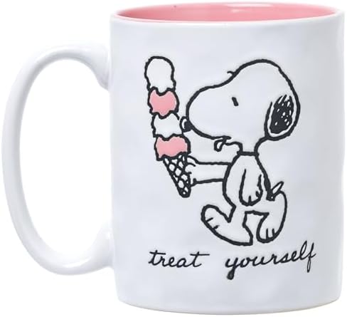 Silver Buffalo Peanuts Snoopy Beach, Wax Resist Ceramic Pottery Mug, 17oz
