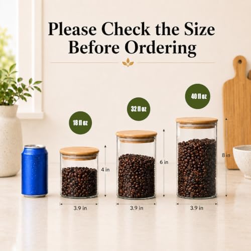 MOLFUJ 1200 ML / 40 FL Oz Glass Storage Container with Wood Lid, Stackable Clear Decorative Organizer Bottle Canister Pantry Jar with Air Tight Wooden Lid for Food, Coffee, Candy, Sugar, Salt, Tea
