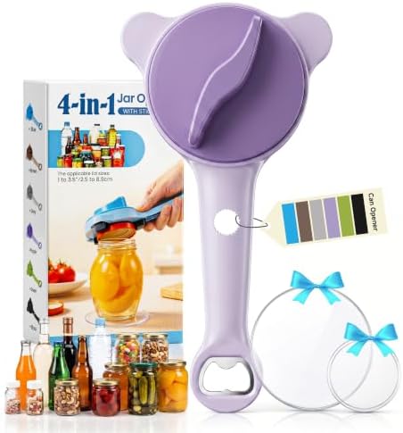 2026 Upgraded 4-in-1 Jar Opener - Adjustable Stainless Steel Lid Remover for Seniors & Arthritis Sufferers, Fits Kitchen Jars, Bottles & Cans Purple