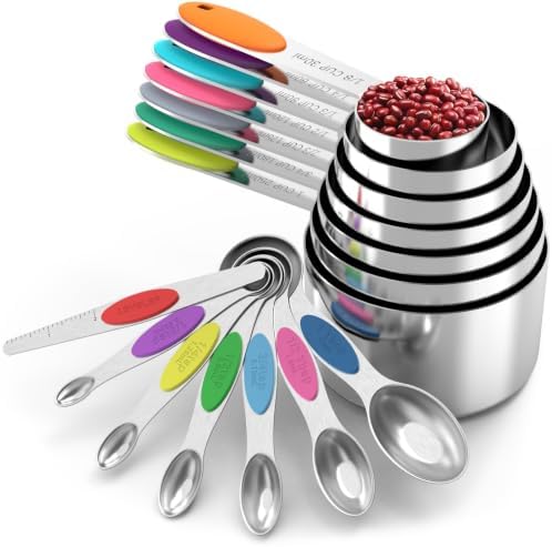 TILUCK measuring cups and magnetic measuring spoons set, stainless steel measuring cups, 6 double-sided stainless steel measuring spoons & 1 leveler (14)
