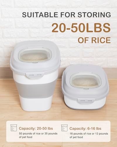 20-50 Lbs Airtight Food Storage Container Wheels,Collapsible Rice Container