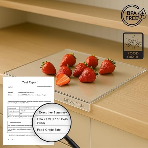 Acrylic Cutting Board with Counter Lip, Clear Cutting Boards for Countertop Protector, Non-Slip Dough Mat for Kitchen Counter, Aesthetic Kitchen Decor Gadgets House Warming Gifts New Home(20"x16")