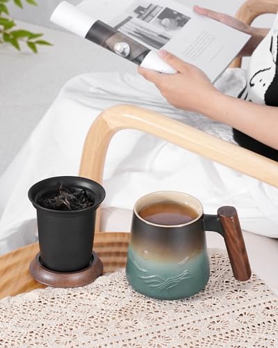 ZENS Tea Mug with Infuser and Lid for Loose Tea Steeper, 14.5oz Blue