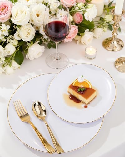 Nervure 100PCS Gold Plastic Plates - 10.25″ Gold Dinner Plates Disposable