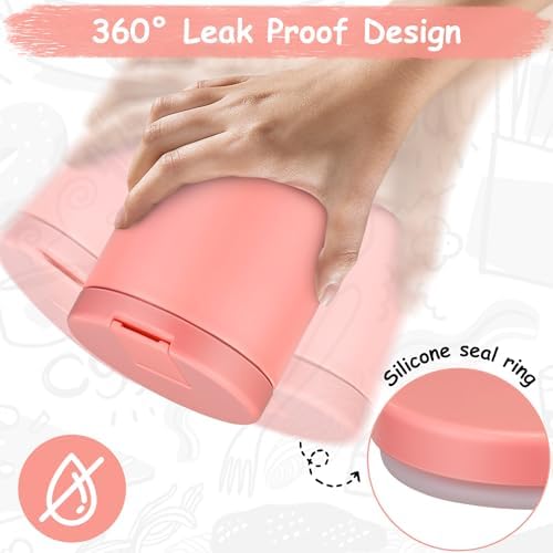 Pawtong 19oz Insulated Vacuum Food Jar with Buckle Lid Wide Mouth Soup Thermo for Hot Food Kids Leakproof Stainless Steel Lunch Container- Pink-1Pack