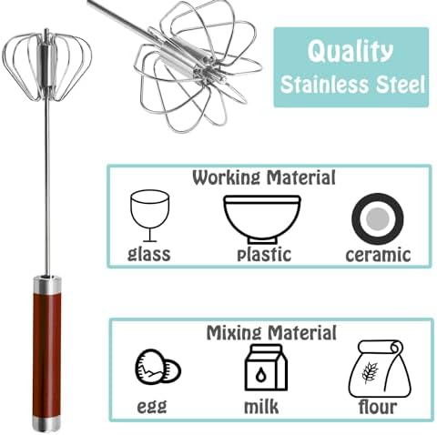 Semi-automatic Whisk, Stainless Steel Egg Beater, Hand Push Rotary Whisks Mixer Stirrer for Making Cream, Whisking, Beating and Stirring (3 Color)