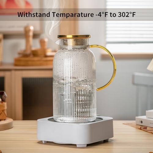 Buaic Glass Pitcher with Lid, 84 oz/ 2.5L Clear Glass Water Pitcher