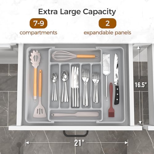 ukeetap Extra Large Expandable Silverware Organizer, Flatware Tray,Gray