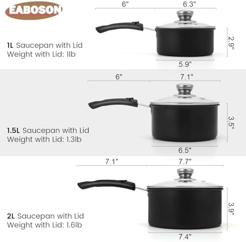 Nonstick Saucepan with Lid, 1QT & 1.5QT & 2QT Small Milk Pots Set with Healthy Teflon2 Coating, Multipurpose Induction Compatible Cooking Pans Kitchen Cookware Set
