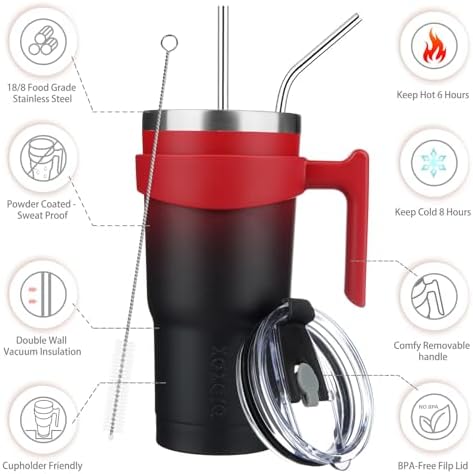 BJPKPK 20 oz Tumbler with Handle & Straw, Insulated Stainless Steel Mug