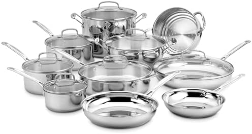 Cuisinart 17-Piece Stainless Steel Cookware Set, Chef's Classic Steel Collection with Pure Aluminum Core for Quick and Even Heat, Cool Grip Handles, Dishwasher Safe, 77-17N