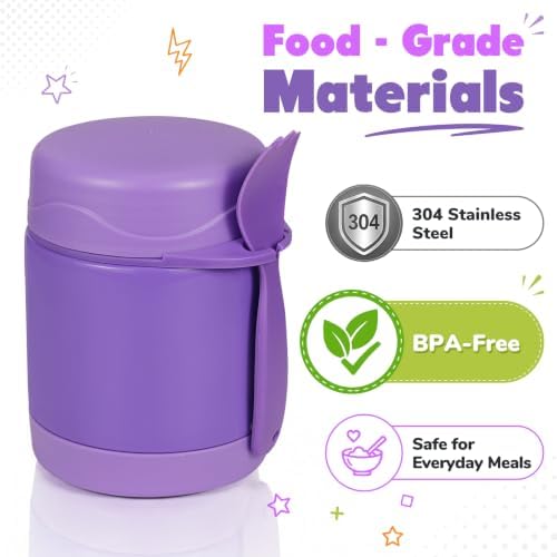 Howeemo 10oz Soup Thermo for Hot Food Kids, Insulated Food Jar with Spoon, Leak Proof Stainless Steel Wide Mouth Lunch Food Thermo Jar for School (Purple)