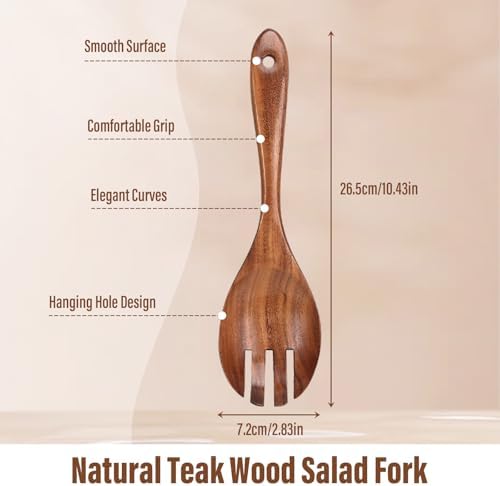 Wood Salad Serving Utensil, Wooden Salad Fork, Teak Wood Salad Server for Kitchen Cooking