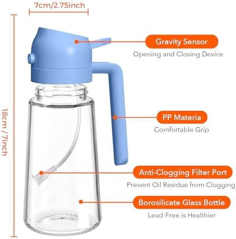 YARRAMATE 16 oz 2-in-1 Glass Olive Oil Sprayer for Cooking, SkyBlue