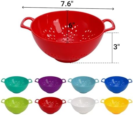 Noamus 8 Pack Mini Colander for Kitchen, 6 Inch Plastic Berry Bowl with Double Handles, Small Compact Food Strainers, Perforated Round Fruits Basket for Vegetables Pasta, BPA-Free, Food-Safe(8 Colors)