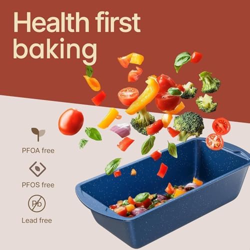 Nonstick Loaf Pan Set Pack of 4, Carbon Steel 11" Large Baking Bread Pan, Oven Safe Up to 450°F, PFOA, PFOS, PTFE Free, Space Saving Stackable Design, Stain Resistant, Dishwasher Friendly, Blue Marble