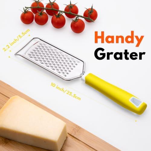 Rainspire Professional Cheese Graters for Kitchen Stainless Steel Handheld, Metal Lemon Zester Grater With Handle For Cheese, Chocolate, Spices, Kitchen Gadgets And Tools, Soft Grip Handle, Yellow