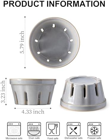 Gomakren Ceramic Berry Bowl Set of 2, Fruit Containers for Fridge, Gray