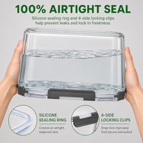 2 Pack Large Glass Food Storage Containers with Lids 85oz/10.5cup Big Airtight Storage Containers for Rotisserie Chicken Meal Prep Leftovers, BPA Free & Leak Proof, Microwave, Oven Safe (gray)