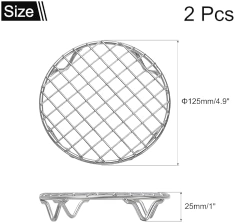 uxcell 2 Pcs Round Cooking Rack 4.9 Inch Dia Stainless Steel Wire Cooling Steamer Rack for Baking Canning Cooking Roasting Cooling Grilling Drying, Silver