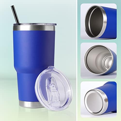 DOMICARE 30 oz Tumbler with Lid and Straw, Stainless Steel Tumblers Bulk, Insulated Vacuum Double Wall Travel Coffee Mug, Durable Powder Coated Tumbler Cups (Dark Blue, 12)