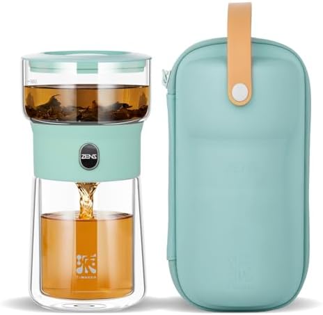 ZENS Modern Tea Infuser Pot, Small One Touch Tea Maker for Loose Tea, Blue