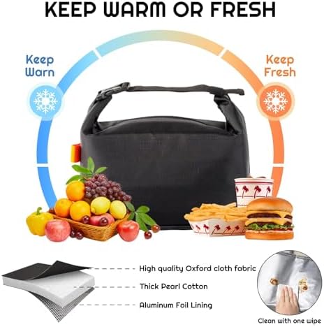 SUOXU Insulated Lunch Bag, Reusable Thermal Lunch Box Tote for Women & Men (Black)