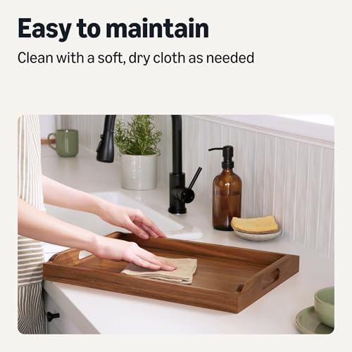 Amazon Basics Wooden Serving Tray with Built-in Handles, Acacia Wood, 17 x 12 in. (Pack of 10)