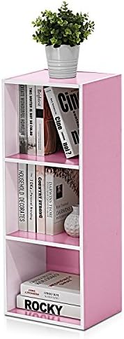 Furinno LUDER Book Shelf, 3-Cube Bookshelf, Bookcase with Open Shelves, 9.3 x 12 x 31.5, Easy Assembly, for Living Room, Bedroom, Home Office, White/Pink