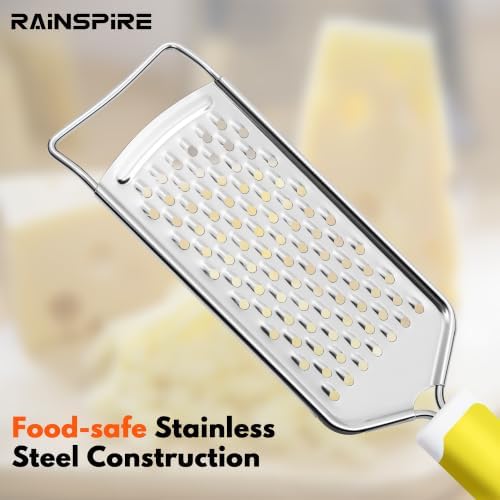 Rainspire Professional Cheese Graters for Kitchen Stainless Steel Handheld, Metal Lemon Zester Grater With Handle For Cheese, Chocolate, Spices, Kitchen Gadgets And Tools, Soft Grip Handle, Yellow