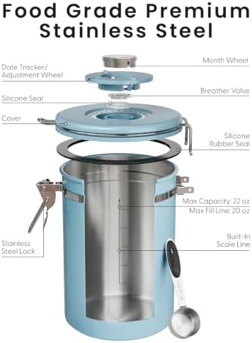 Veken Coffee Canister with Window, Airtight Stainless Steel Container, 22OZ