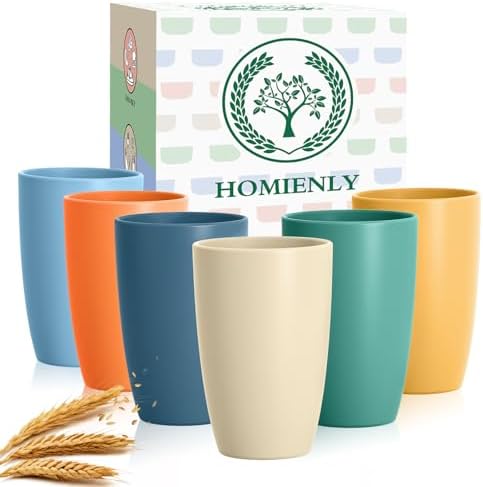 Homienly Unbreakable Plastic Cups Set Wheat Straw Cups 20 OZ Drinking Cups Reusable Camping Cups Stackable Tumblers Water Glasses Drinking Set Freezer Dishwasher Safe (6 PCS, Multi)