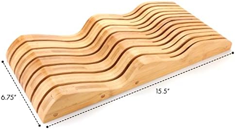 Bamboo Knife Block Holder, 13 Knives Dock, In-Drawer Knife Drawer Organizer