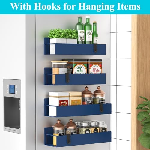 HuggieGems Metal Magnetic Spice Rack for Refrigerator Royal Blue, 4 Pack