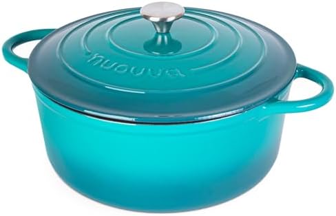 Cast Iron Dutch Oven with Lid-Non-Stick Ovenproof Enamelled Casserole Pot - Sturdy Dutch Oven Cookware-Teal, 7.3- Quart, 30cm- by Nuovva