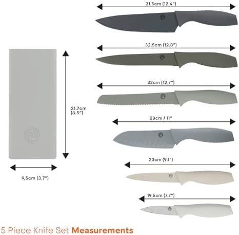 MasterChef Knife Set with Block, 7pc Kitchen Knives Set with Holder, Grey