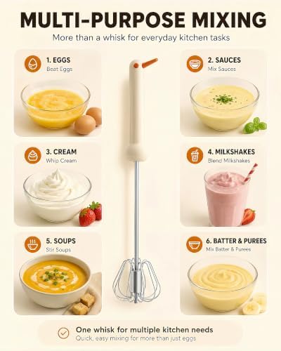 2 PC Semi-Automatic Stainless Steel Whisk Set, Push-Down Rotary Egg Beater