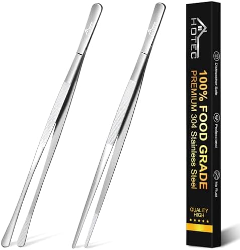 HOTEC Kitchen Tweezers Stainless Steel Cooking Tweezers 2 Pcs-12"