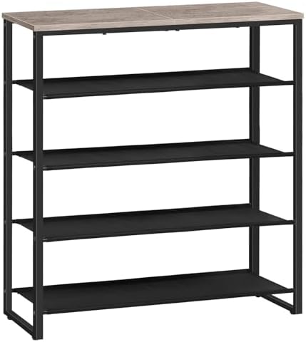 HOOBRO Shoe Rack, 5 Tier Shoe Storage Organizer with 4 Oxford Fabric Shelves and Top Panel, Holds 16-20 Pairs of Shoes, for Entryway and Closet, Industrial, Greige and Black BG50XJ01