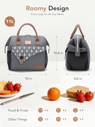 Lekesky Insulated Lunch Bag Portable Lunch Bag for Women-11L, Grey