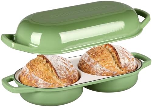 EDGING CASTING Enameled Cast Iron Double Bread Dutch Oven, Pistachio Green