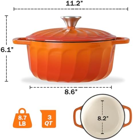 Enameled Cast Iron Dutch Oven Pot with Lid, 3 QT Small Dutch Oven