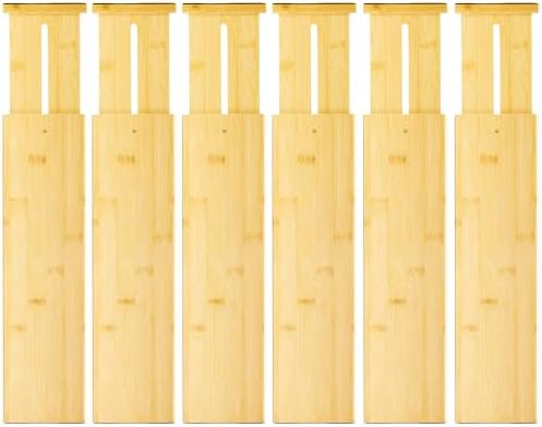 VaeFae 6 Pack Bamboo Drawer Dividers, 4" High Adjustable 11.9-17.1" Clothes Drawer Organizers, Expandable Separators for Bedroom/Bathroom/Kitchen/Office Storage