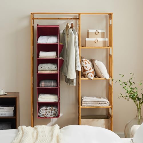 YOUDENOVA Hanging Closet Organizer and Storage, 6-Shelf, Dark Red