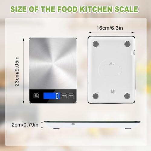 Digital Kitchen Scale, 33lb Food Scale Precisely Measures Grams and Ounces for Baking, Cooking, and Meal Prep, 304 Stainless Steel Weight Scale for Food with LCD Display, Batteries Included