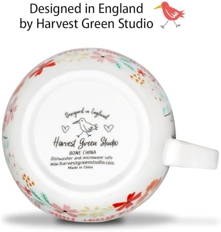 20 oz Floral Best Friend Coffee Mug, Premium Bone China Tea Cup with Meaningful Friendship Quote, Cute Soul Sister Gift for Women, Designed in England by Harvest Green Studio