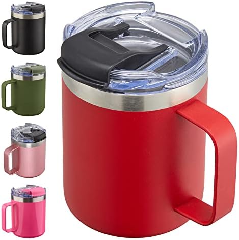 12oz Insulated Travel Coffee Mug with Handle, Red