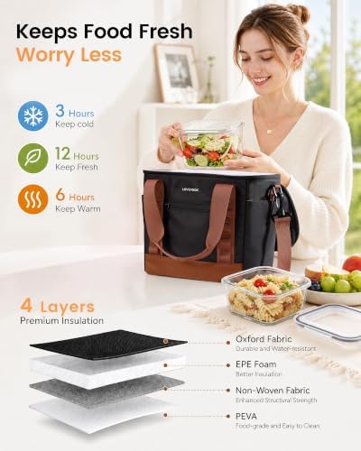 LOVEVOOK Insulated Lunch Bag for Women men, Large Leakproof Adult Lunch Box