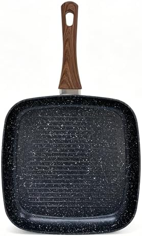 Nonstick 11 inch Square Grill Pan for Steak, Granite Coating for Gas Induction All Stovetops Compatible (9.5 X 9.5 X 1.7 inch)